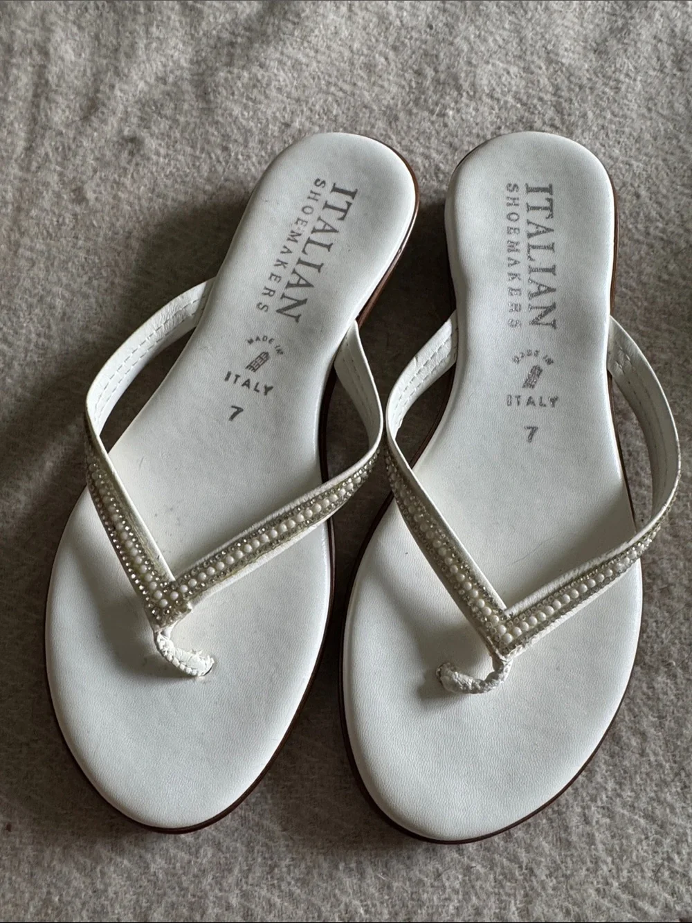 Italian Shoemakers White Beaded Thong Sandals